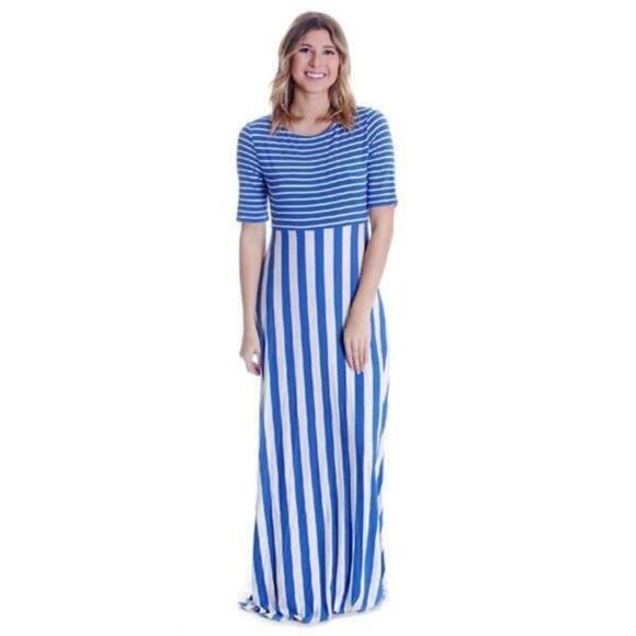 Matilda Jane Blue Stripe Road Ahead Maxi Dress Sz.S - Picture 2 of 14